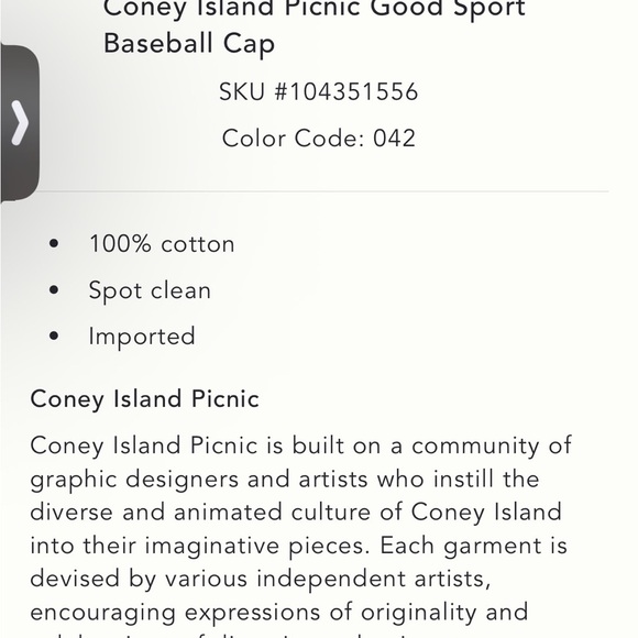 Anthropologie Coney Island Picnic Good Sport Baseball Cap - Picture 4 of 4